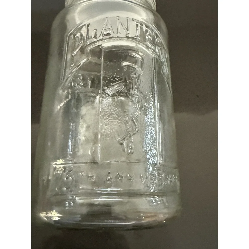 Vintage 1981 Planters Mr. Peanut Jar Canister Clear‎ Glass Lid 75th Anniversary